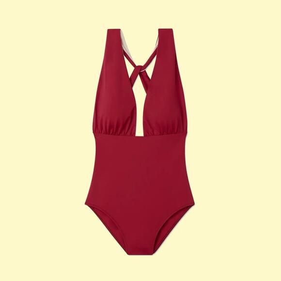 NWOT SUMMERSALT The Plunge Sangria Red One Piece Swimsuit 12 $95 - Picture 3 of 8